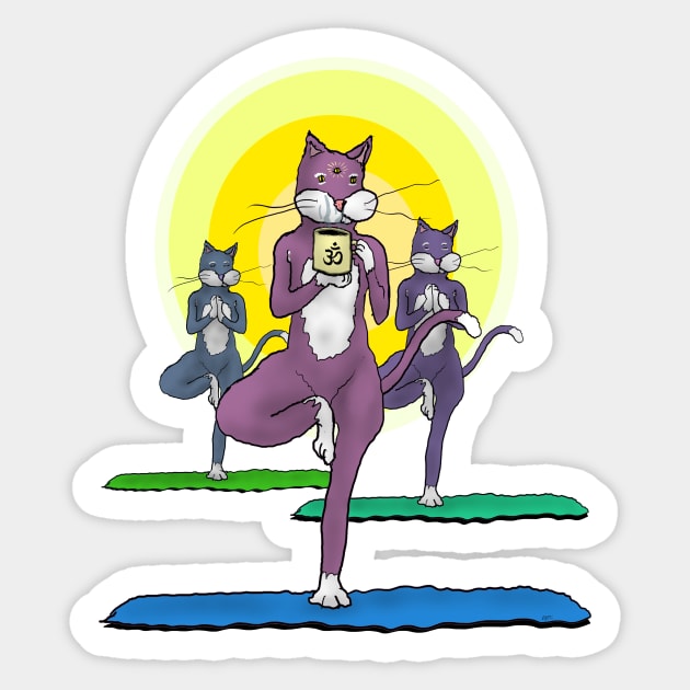 Yoga Cats and Coffee - Tree Pose - Third Eye Open - Funny Cartoon Sticker by davidscohen